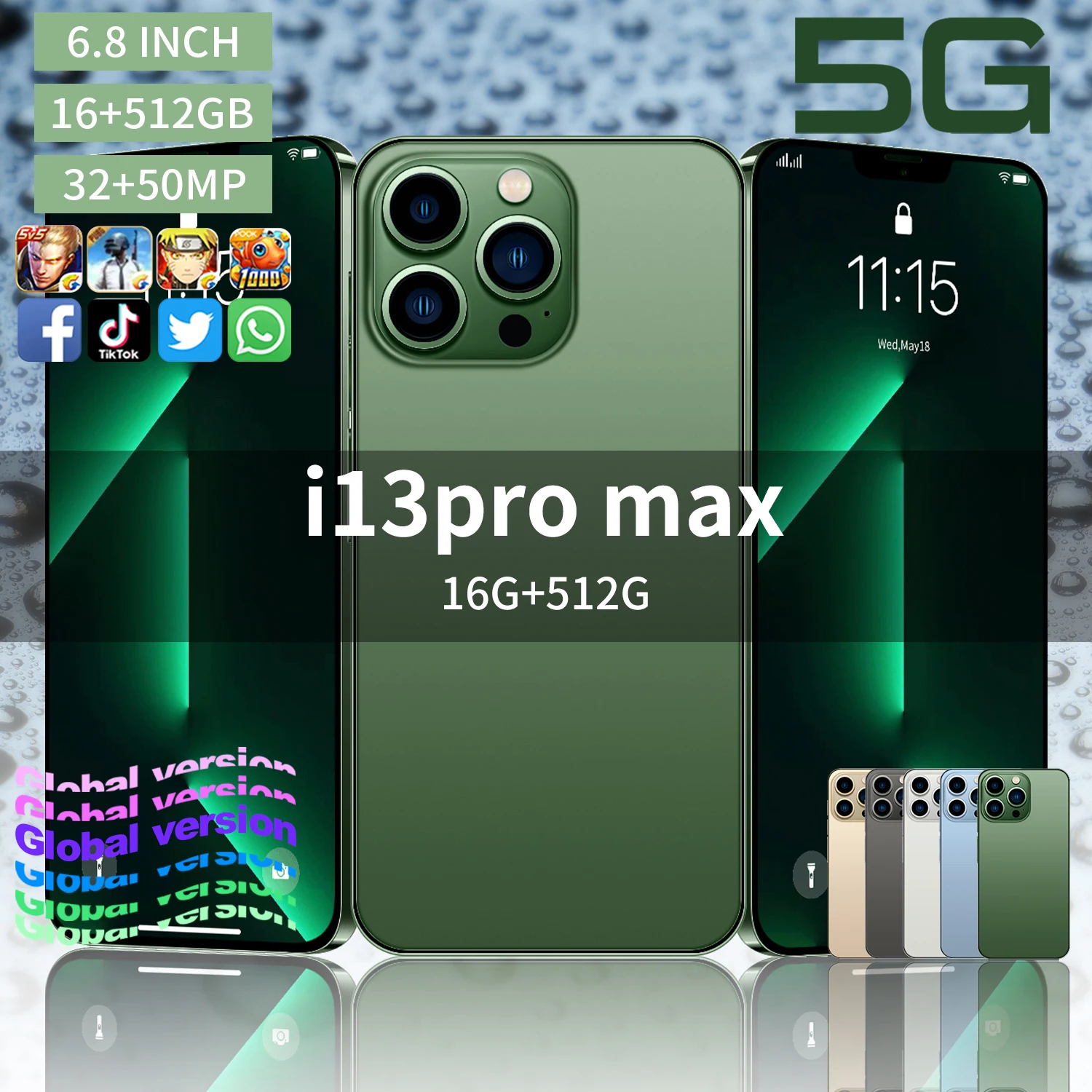 Global version i13 Pro Max 6.8 Inch 5G Smartphones 32MP+50MP 6800mAh cellphone 16GB+512GB Google cellphone unlock smartphone
Global version i13 Pro Max 6.8 Inch 5G Smartphones 32MP+50MP 6800mAh cellphone 16GB+512GB Google cellphone unlock smartphone