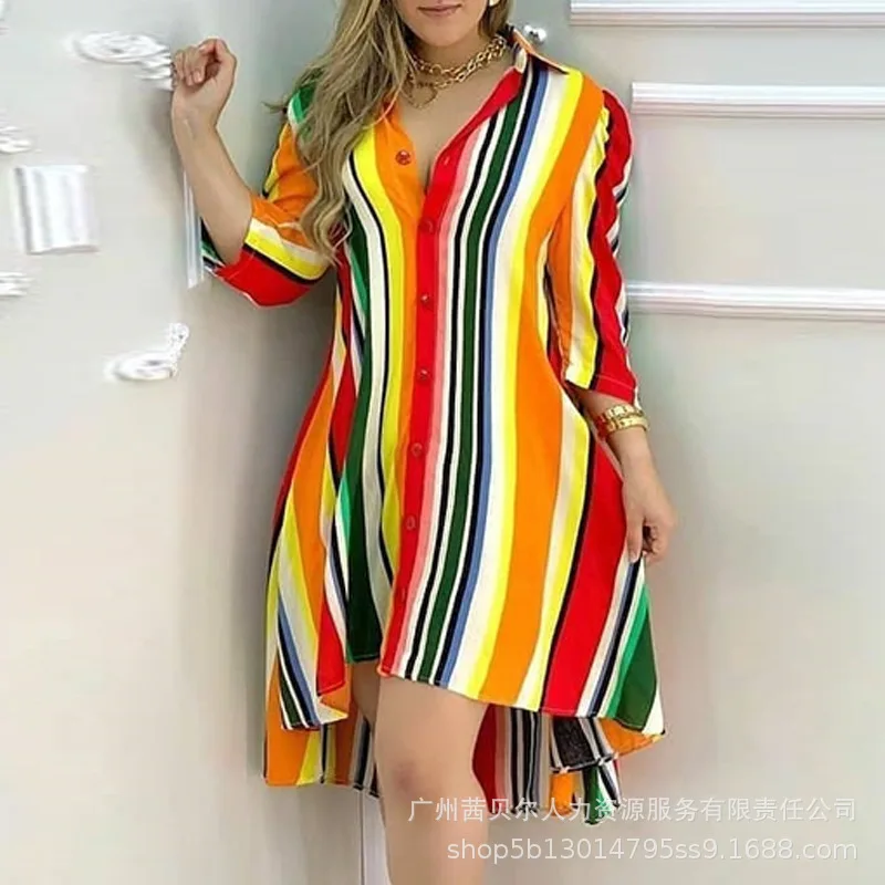 Women's Color Stripe Printing Shirt Dress Mini Sexy High Waist Single Breasted Long Sleeve Summer Dress Shirts
Women's Color Stripe Printing Shirt Dress Mini Sexy High Waist Single Breasted Long Sleeve Summer Dress Shirts