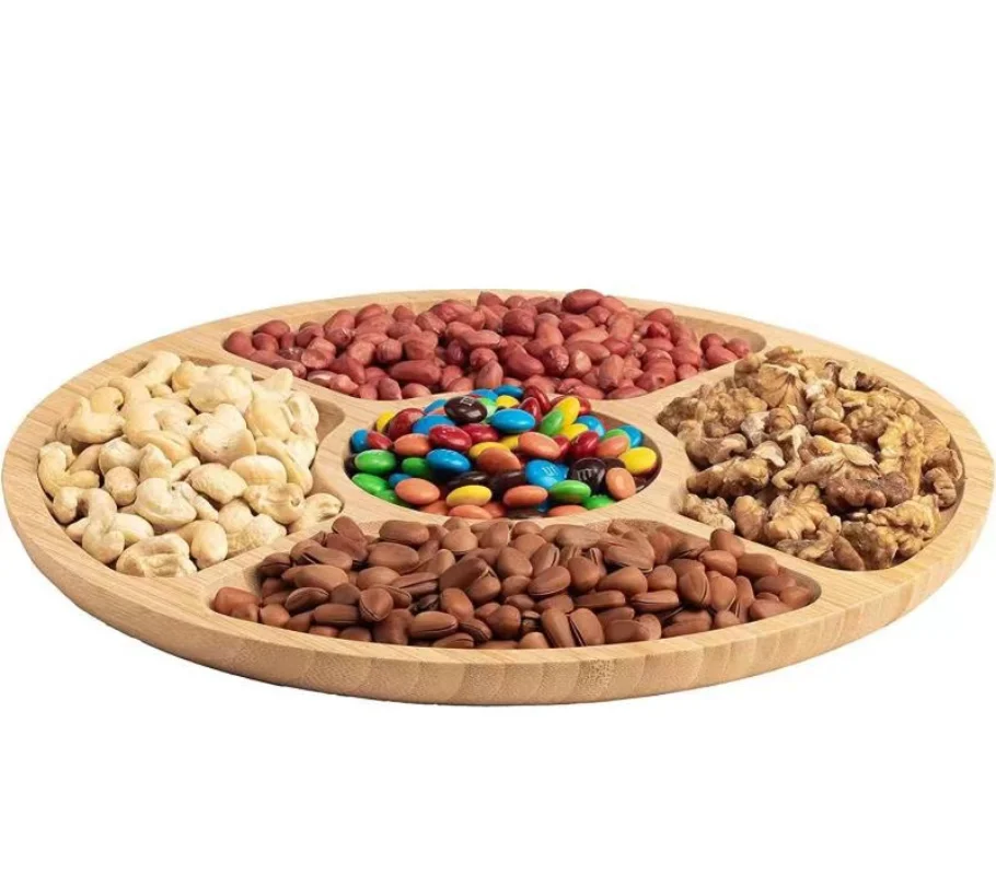 1pc Bamboo Candy Snack Fruit Nuts Storage Plate Platter Dish Tray Pallets Tray with 5 Dining Grids Dessert Veggie Tray for Party 
1pc Bamboo Candy Snack Fruit Nuts Storage Plate Platter Dish Tray Pallets Tray with 5 Dining Grids Dessert Veggie Tray for Party
