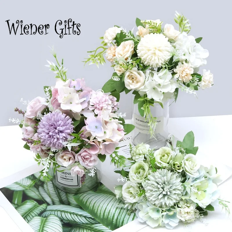 

7 Heads Hydrangea Flowers Artificial Bouquet Silk Blooming Fake Peony Bridal Hand Flower Roses Wedding Centerpieces Decor