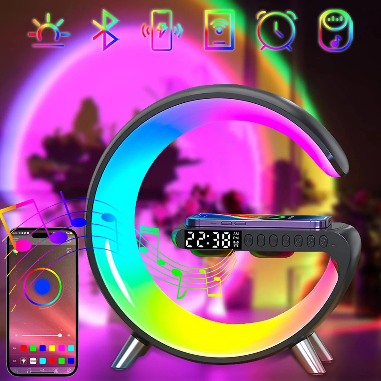 RGB большая G настольная лампа Bluetooth динамик управление через приложение музыкальный ритм пикап Часы Будильник умный дом цветные атмосферные огни
RGB большая G настольная лампа Bluetooth динамик управление через приложение музыкальный ритм пикап Часы Будильник умный дом цветные атмосферные огни