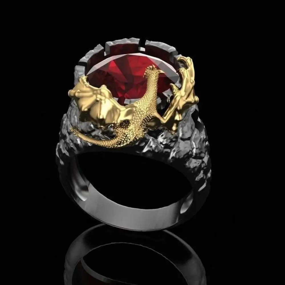 Fashion Trend Personality Gold Two-Color Ruby Dragon Men's Ring Creative Luxury Domineering Jewelry Gift for Men
Fashion Trend Personality Gold Two-Color Ruby Dragon Men's Ring Creative Luxury Domineering Jewelry Gift for Men