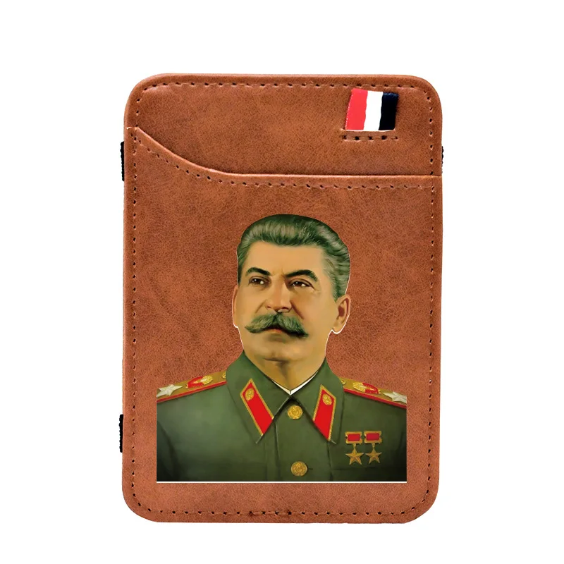 

High Quality Vintage Soviet Hero Stalin Printing Leather Magic Wallet Classic Men Women Money Clips Card Purse Cash Holder