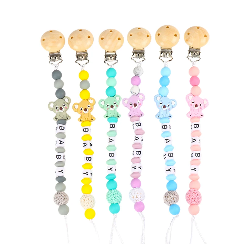 6 Colors Personalized Name Acrylic Letter Wood Pacifier Clips Holder Chain Silicone Koala Pacifier Chains for Baby Teether Chain
6 Colors Personalized Name Acrylic Letter Wood Pacifier Clips Holder Chain Silicone Koala Pacifier Chains for Baby Teether Chain