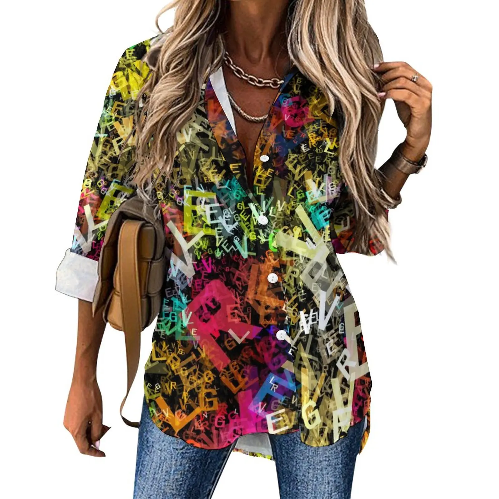 Colorful Letter Print Blouse Alphabet Art Cute Pattern Casual Blouses Female Basic Shirt Summer Long-Sleeve Oversize Top
Colorful Letter Print Blouse Alphabet Art Cute Pattern Casual Blouses Female Basic Shirt Summer Long-Sleeve Oversize Top