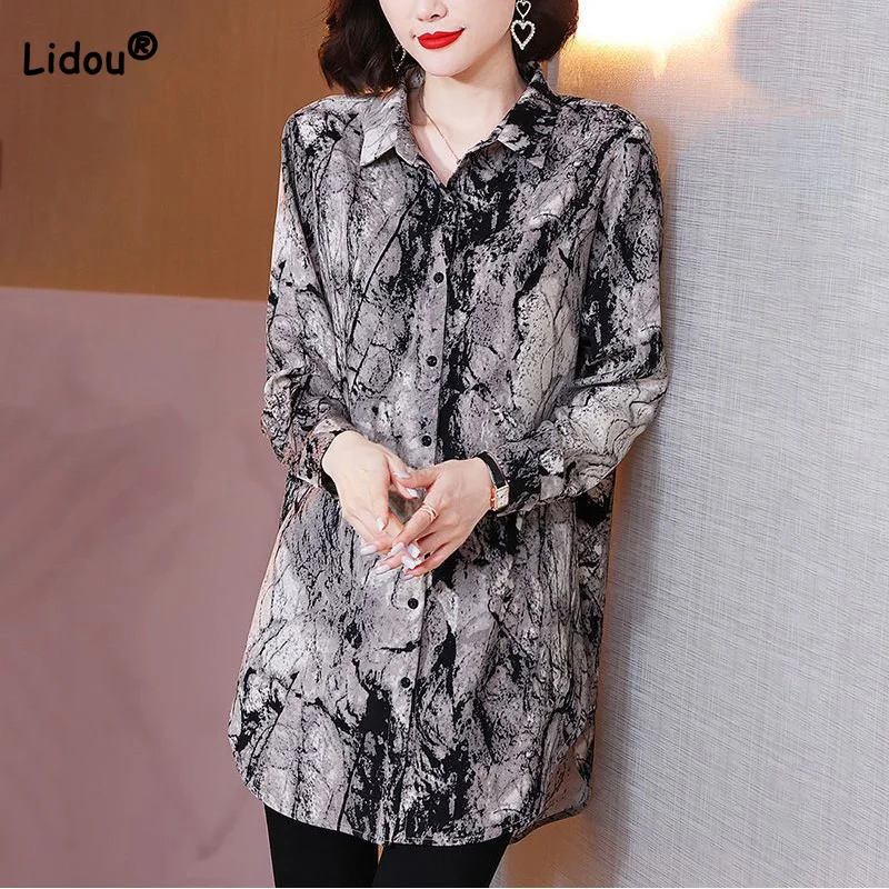 Ink wash painting oversized Shirt spring autumn turn-down collar Loose Long Sleeve Single Breasted midi Blouse Women 5XL
Ink wash painting oversized Shirt spring autumn turn-down collar Loose Long Sleeve Single Breasted midi Blouse Women 5XL