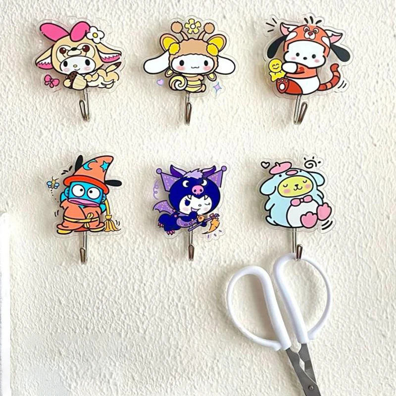 

Kawaii Sanrio Hellokitty Kuromi Mymelody Cinnamoroll Pochacco Pompompurin Traceless Hook Cartoon Door Hook Anime Toys For Girls