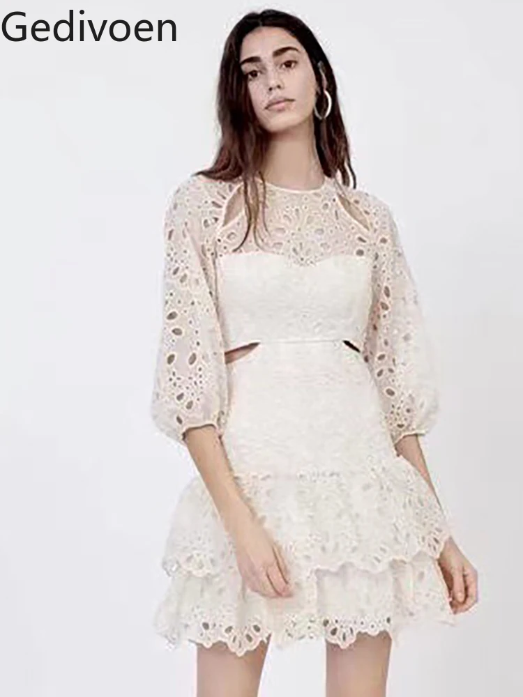 Gedivoen High Quality Summer Women Fashion Runway Short Dress Half Lantern Sleeve Hollow Out Ruffle Hem White Color Print Dress
Gedivoen High Quality Summer Women Fashion Runway Short Dress Half Lantern Sleeve Hollow Out Ruffle Hem White Color Print Dress