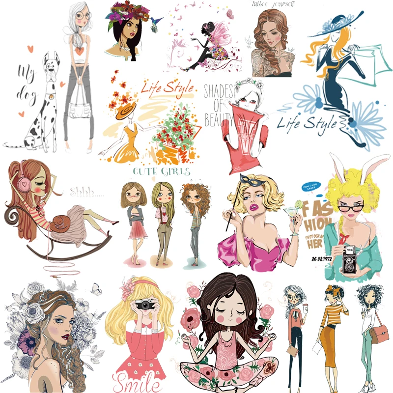 Fashion Girl Patches Stickers Iron-on Transfers for Clothing Thermoadhesive Patch on Clothes Women's T-shirts Dress Appliques
Fashion Girl Patches Stickers Iron-on Transfers for Clothing Thermoadhesive Patch on Clothes Women's T-shirts Dress Appliques