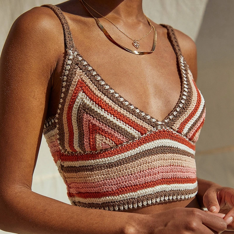 Colorful Striped Knitted Cami Top 90s Vintage Summer Beach Boho Sexy Sleeveless Spaghetti Strap Top Crop Women Y2K Aesthetic
Colorful Striped Knitted Cami Top 90s Vintage Summer Beach Boho Sexy Sleeveless Spaghetti Strap Top Crop Women Y2K Aesthetic