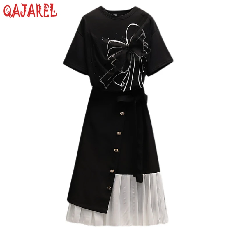 Summer Black Korean Vintage Two Piece Dress Sets 2023 New Black Short Slevee Bow T-Shirt+Half Lenth Pleated Skirt Matching Sets
Summer Black Korean Vintage Two Piece Dress Sets 2023 New Black Short Slevee Bow T-Shirt+Half Lenth Pleated Skirt Matching Sets