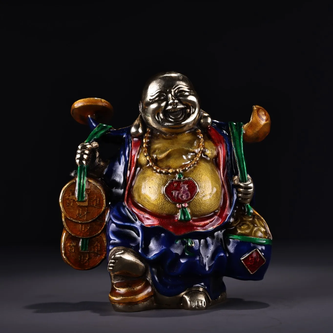 7"Tibetan Temple Collection Old Bronze Cloisonne pick money Ingots coin Maitreya Gather fortune Town house Exorcism
7"Tibetan Temple Collection Old Bronze Cloisonne pick money Ingots coin Maitreya Gather fortune Town house Exorcism