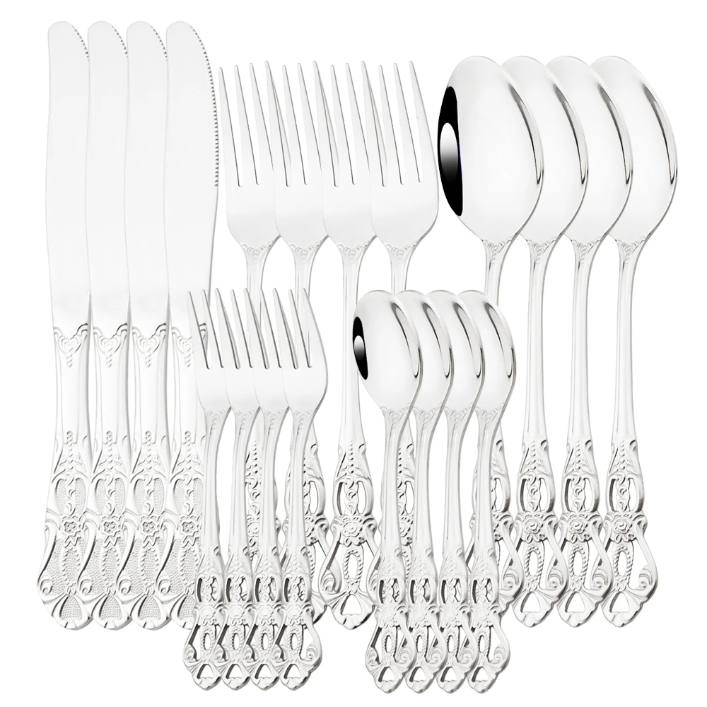 

Drmfiy Royal 20pcs Stainless Steel Cutlery Set Western Dinnerware Tableware Set Knives Coffee Spoons Fruit Forks Silverware Set