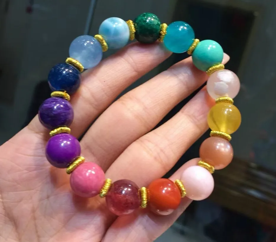 12mm Natural Rainbow Different 17 Mixed Charoite Amber Larimar Aquamarine Lapis Rutilated Quartz Cacoxenite Beads Bracelet AAAAA
12mm Natural Rainbow Different 17 Mixed Charoite Amber Larimar Aquamarine Lapis Rutilated Quartz Cacoxenite Beads Bracelet AAAAA