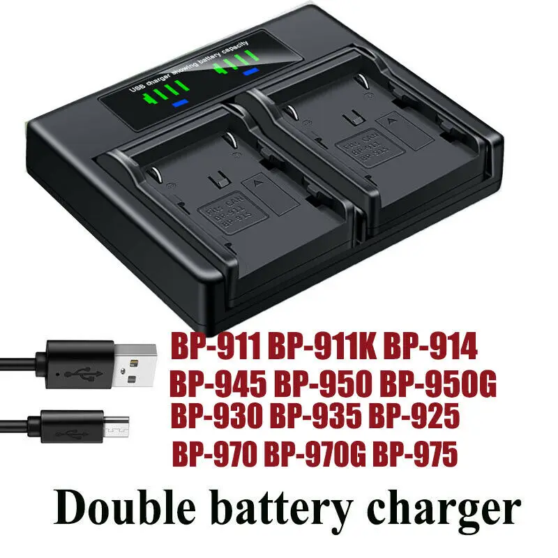 Dual Battery Charger For Canon BP-911K 970G 975 C2 FV1 DM-MV1MV10 MV20 E1 E2 E30 
Dual Battery Charger For Canon BP-911K 970G 975 C2 FV1 DM-MV1MV10 MV20 E1 E2 E30