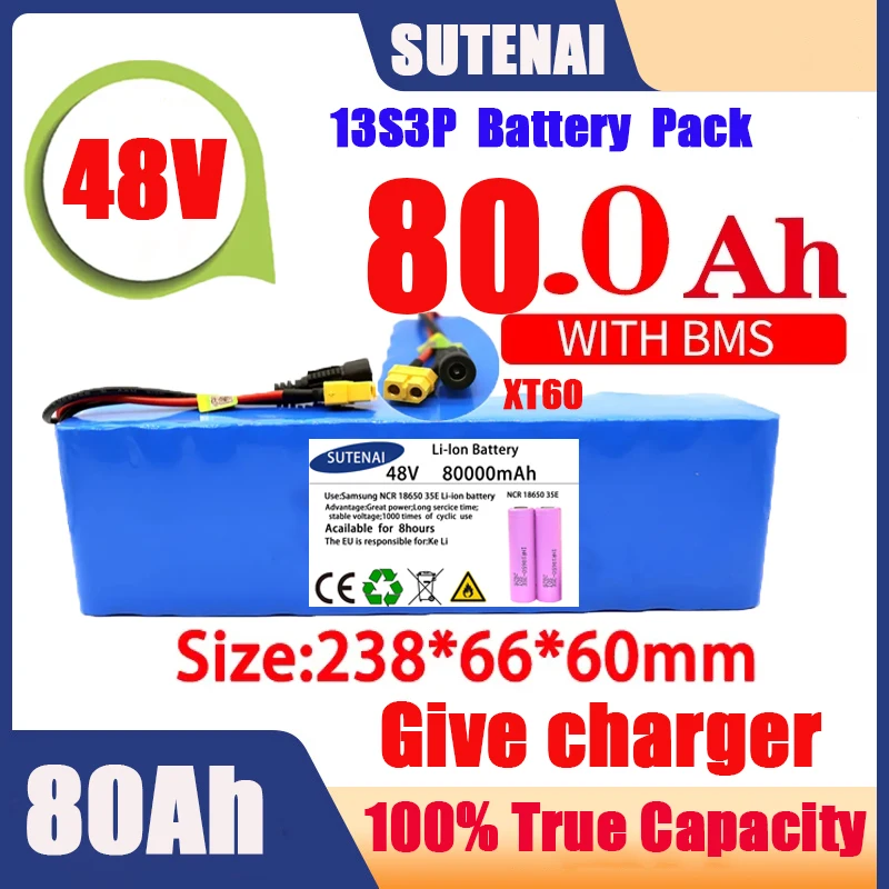 Powerful 48V 120000mAh 1000w 13S3P XT60 120Ah Li-ion Battery for 54.6V Scooter Electric Bike with BMS Charger
Powerful 48V 120000mAh 1000w 13S3P XT60 120Ah Li-ion Battery for 54.6V Scooter Electric Bike with BMS Charger