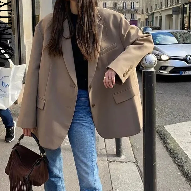 Xitimeao Women Fashion Single Breasted Oversized Khaki Wear Blazer Coat Vintage Long Sleeve Pockets Female Outerwear Chic Suit
Xitimeao Women Fashion Single Breasted Oversized Khaki Wear Blazer Coat Vintage Long Sleeve Pockets Female Outerwear Chic Suit
