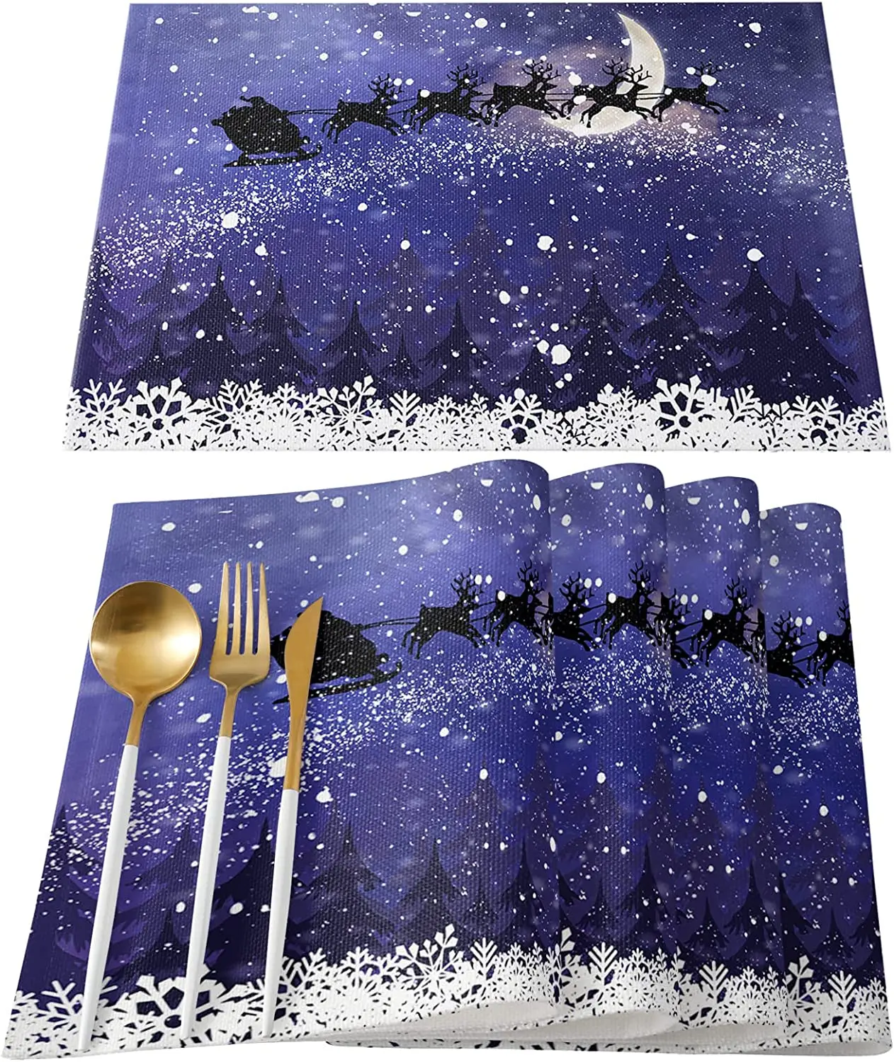 Christmas Placemats for Dining Table Night View Santa Claus and Reindeer in Snowy Night Placemats Set of 4 Washable Table Mat
Christmas Placemats for Dining Table Night View Santa Claus and Reindeer in Snowy Night Placemats Set of 4 Washable Table Mat