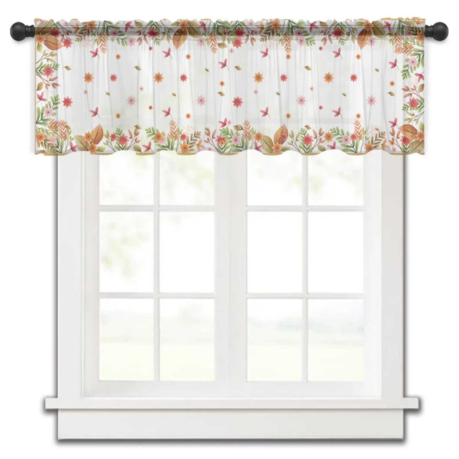 

Leaves Summer Autumn Tulle Kitchen Small Window Curtain Valance Sheer Short Curtain Bedroom Living Room Home Decor Voile Drapes