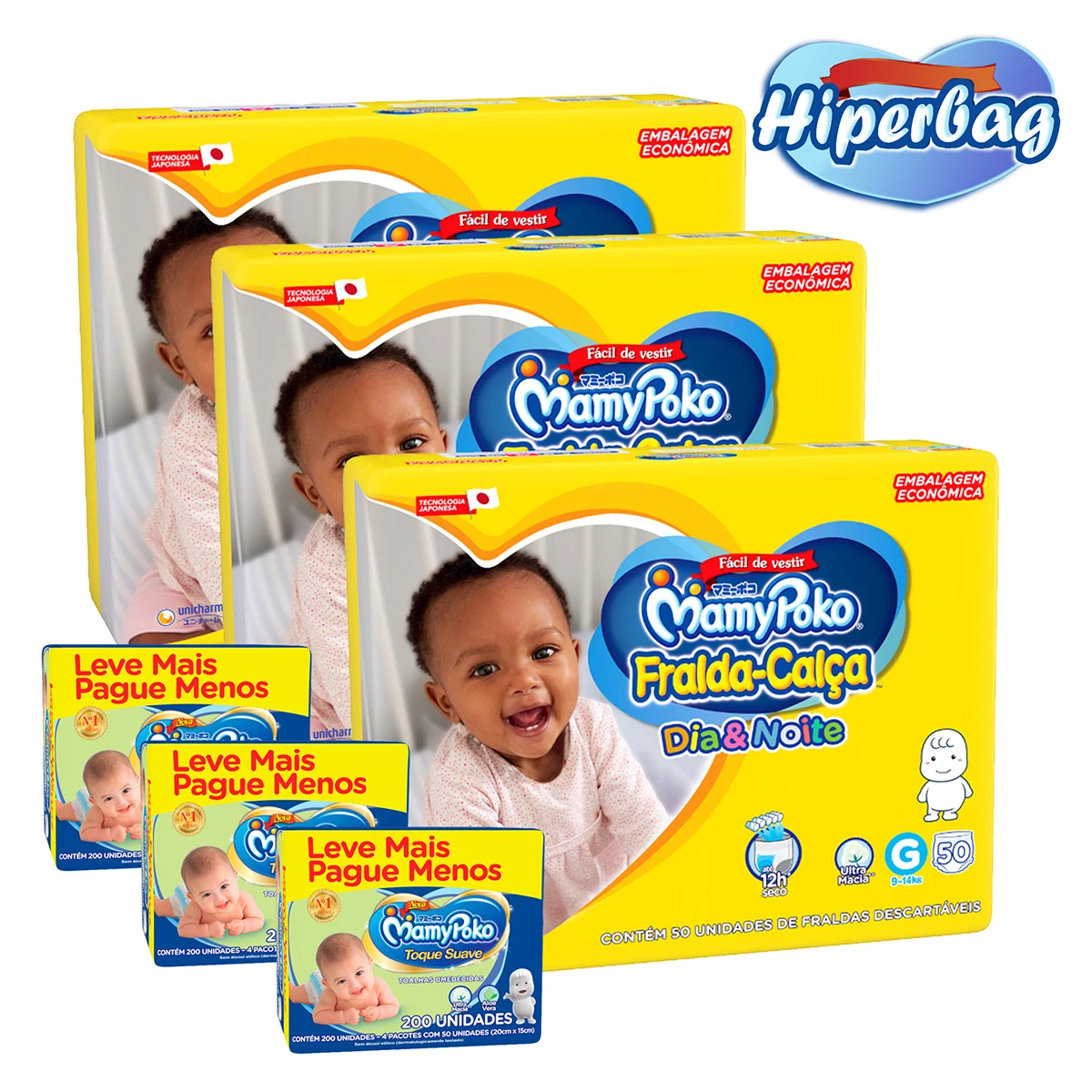 Kit 03 Hiper Bag BREAKFUL DOWN Disposable DAY & NIGHT MamyPoko G - 150 Units + 600 Wet Wipes
Kit 03 Hiper Bag BREAKFUL DOWN Disposable DAY & NIGHT MamyPoko G - 150 Units + 600 Wet Wipes