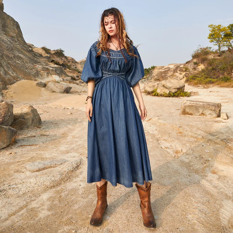 TEELYNN Elastic Waist Maxi Denim Dress for Women Vintage O-neck Long A-line Summer Dresses 2022 Casual Puff Sleeve Vestidos
TEELYNN Elastic Waist Maxi Denim Dress for Women Vintage O-neck Long A-line Summer Dresses 2022 Casual Puff Sleeve Vestidos