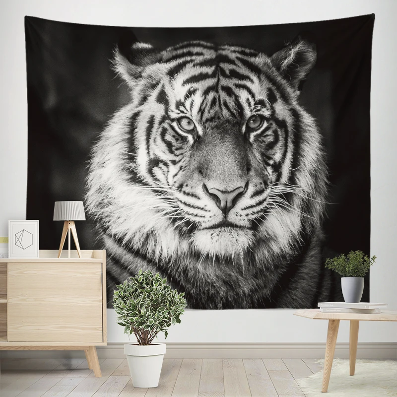 

Black Creative Fierce Lion Tiger Wildlife Tapestry Polyester Wall Curtain Background Bedroom Dormitory Decoration Tapestry