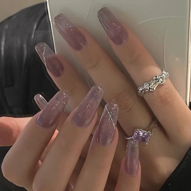 Newest 24pcs/box Purple French False Nail For Women Glitter Press on Nail Long False Nail Art Daily Wear
Newest 24pcs/box Purple French False Nail For Women Glitter Press on Nail Long False Nail Art Daily Wear
