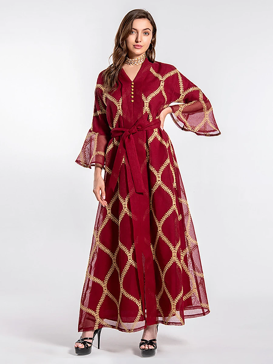 Eid Mubarak Ramadan Muslim Abaya Dress Women Dubai Trumpet Sleeve Embroidery Modest Chiffon Dubai Abaya Dress Cardigan Robe Belt
Eid Mubarak Ramadan Muslim Abaya Dress Women Dubai Trumpet Sleeve Embroidery Modest Chiffon Dubai Abaya Dress Cardigan Robe Belt