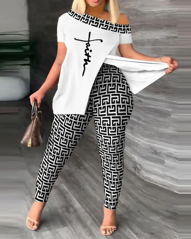Women 2023 Summer New Fashion Design Printed Off Shoulder Suit Short Sleeve Slash Neck High Waist Pencil Pants
Women 2023 Summer New Fashion Design Printed Off Shoulder Suit Short Sleeve Slash Neck High Waist Pencil Pants