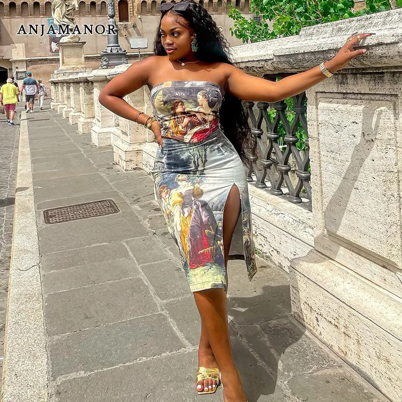 ANJAMANOR Retro Print Tube Top Split Midi Skirt Two Peice Set Sexy Summer Outfits for Women Clubbing Dress Matching Sets D17CZ23
ANJAMANOR Retro Print Tube Top Split Midi Skirt Two Peice Set Sexy Summer Outfits for Women Clubbing Dress Matching Sets D17CZ23
