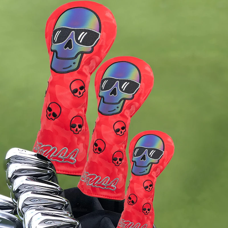 

NEW Golf club head cover blood color skull personality wood club cover PU leather material number 1FH three colors are available