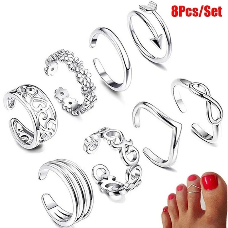 8 Pcs/Set Toe Rings for Women Gold Color Adjustable Toe Rings Silver Color Rings Open Ring Set Beach Ring Party Gift Jewelry
8 Pcs/Set Toe Rings for Women Gold Color Adjustable Toe Rings Silver Color Rings Open Ring Set Beach Ring Party Gift Jewelry
