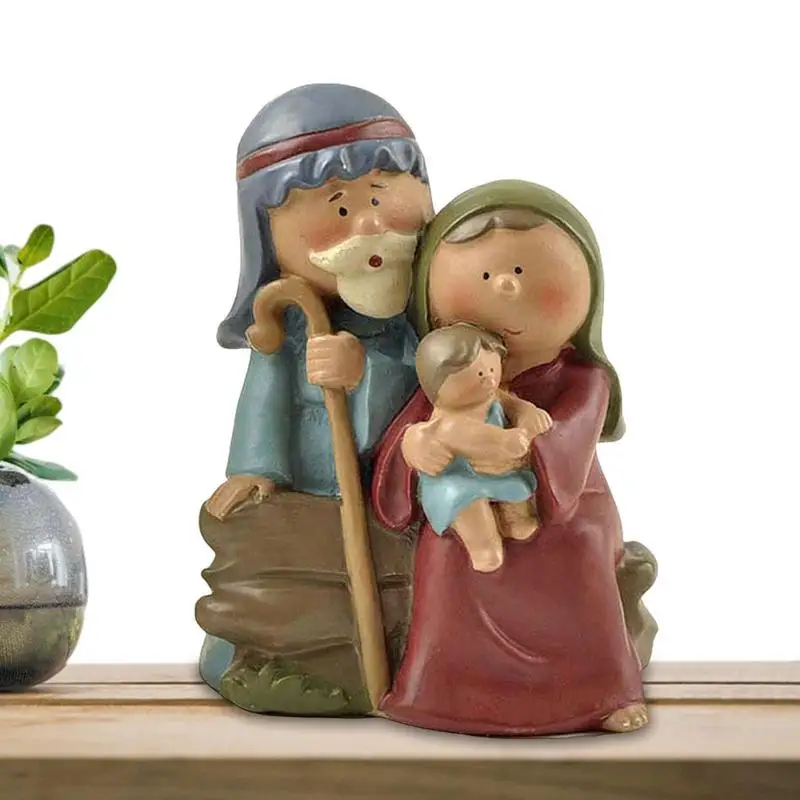 

Nativity Scene Figures Resin Holy Family Statue Christmas Nativity Scene For TV Shelf Fireplace Living Room Easter Decoration