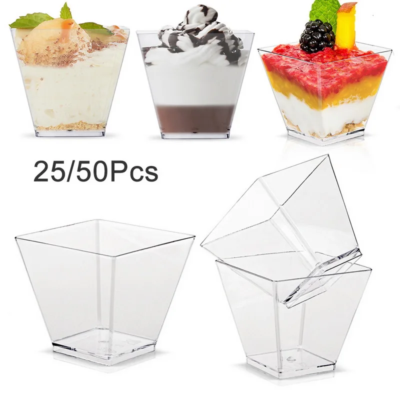 25/50pcs 60ML Disposable Plastic Dessert Cups Portion Transparent Dessert Ice Cream Cup Home Christmas Party Supplied
25/50pcs 60ML Disposable Plastic Dessert Cups Portion Transparent Dessert Ice Cream Cup Home Christmas Party Supplied