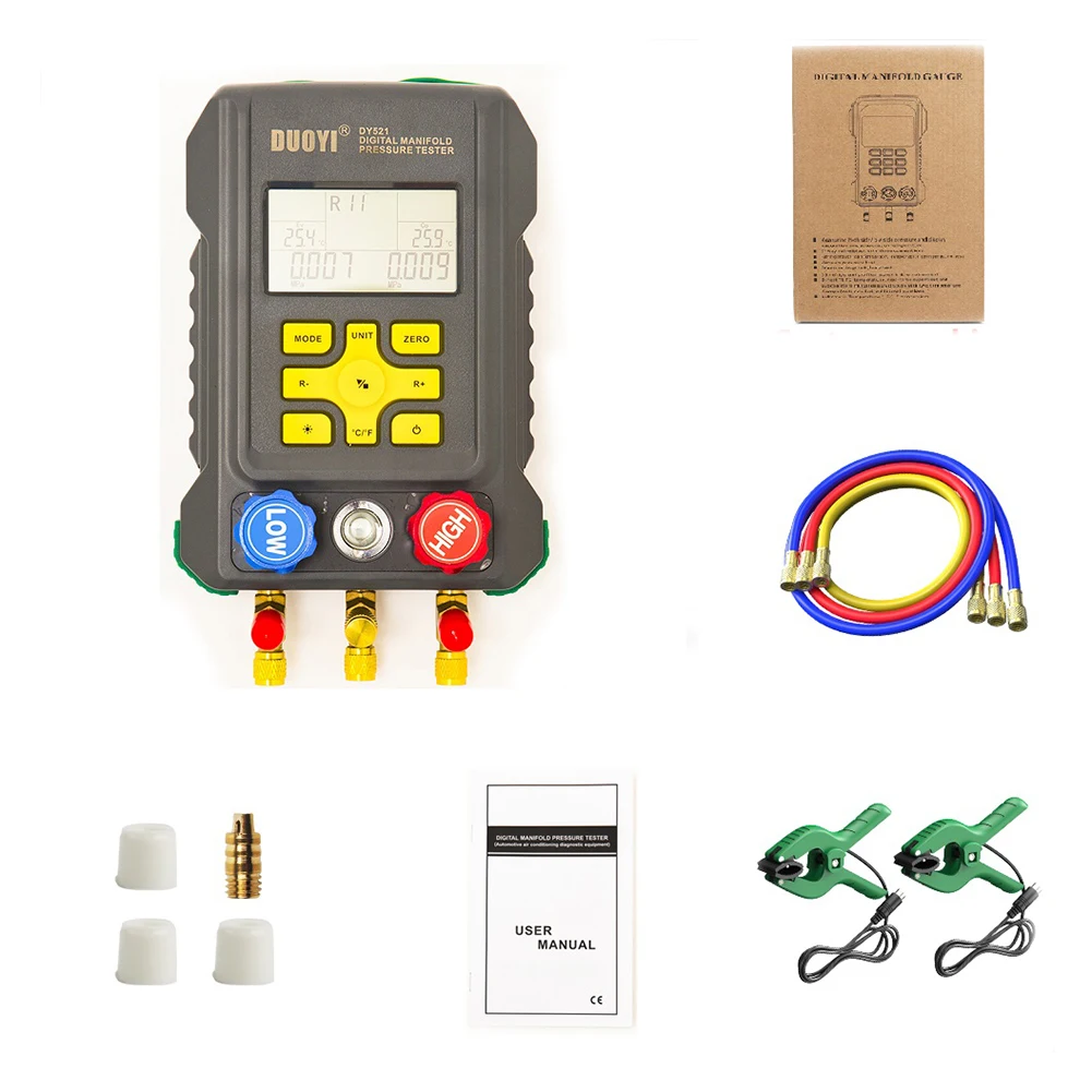 DUOYI DY521 Pressure Gauge Digital Manifold Meter Tester Refrigeration HVAC Temperature Tester Vacuum Pressure Gauge
DUOYI DY521 Pressure Gauge Digital Manifold Meter Tester Refrigeration HVAC Temperature Tester Vacuum Pressure Gauge