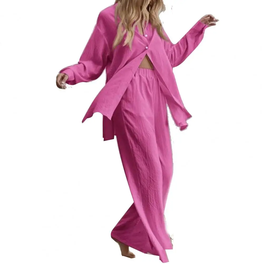 Women Blouse Pants Set Solid Color Single-breasted Turn-down Collar Casual Long Sleeve Summer Tops Pants Suit Female Clothes
Women Blouse Pants Set Solid Color Single-breasted Turn-down Collar Casual Long Sleeve Summer Tops Pants Suit Female Clothes