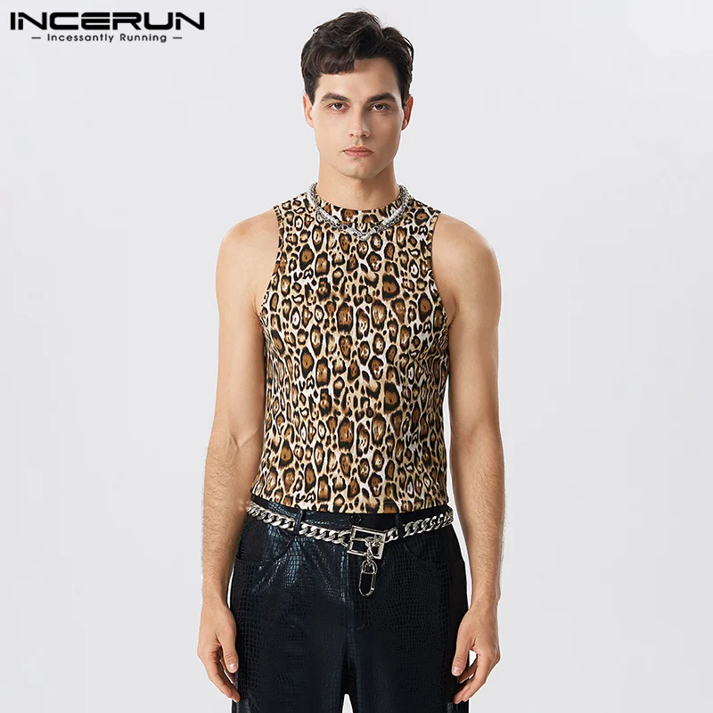 

INCERUN Tops 2023 Handsome New Mens Leopard Printing Back Hollowed Out Waistcoat Party Shows Style Stylish Sexy Male Vests S-5XL