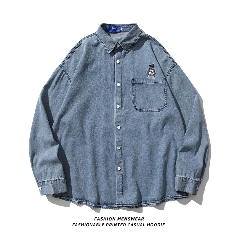 Модная Голубая Свободная джинсовая рубашка в американском стиле для мужчин и женщин, весна 2022
Модная Голубая Свободная джинсовая рубашка в американском стиле для мужчин и женщин, весна 2022