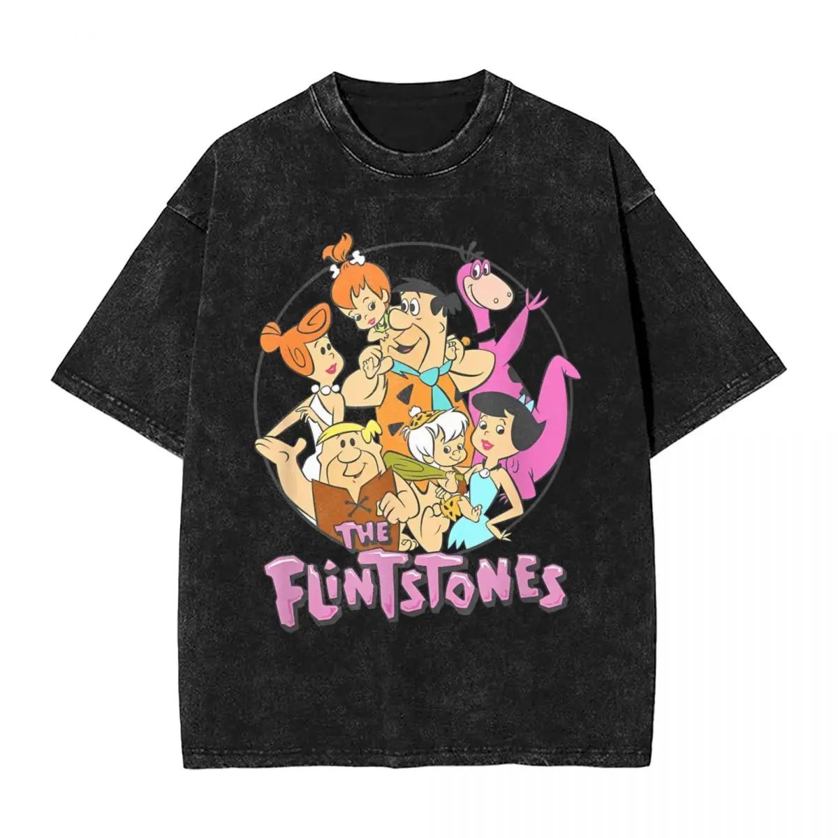 Футболка Flintstone Family Circle Shot уличная винтажная футболка в стиле хип-хоп футболки с
