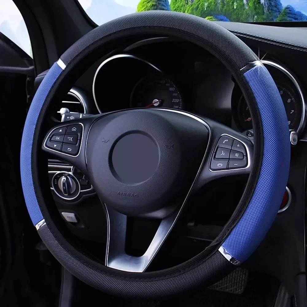 Car Steering Wheel Cover Metal Strip Anti Slip Pattern Faux Leather Covers for 37 - 38cm Diameter Auto Steering Wheel
Car Steering Wheel Cover Metal Strip Anti Slip Pattern Faux Leather Covers for 37 - 38cm Diameter Auto Steering Wheel