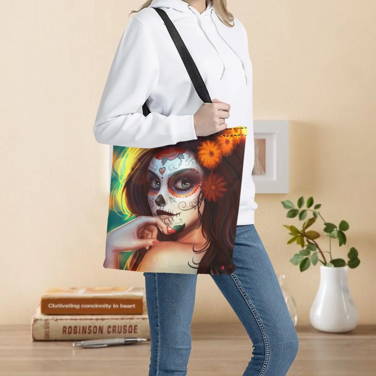 

Print on Demand Shopping Bags Foldable Gothic Girls New Fashion Reusable Female Canvas Totes Storage Handbags Eco-friendly Bolsa