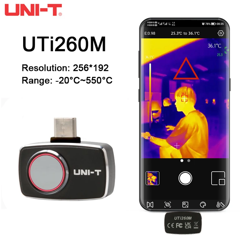 UNI-T UTi260M Mobile Phone Thermal Imager 49152 Pixel Infrared Imager Camera For Android Phone Thermographic IR Thermometer
UNI-T UTi260M Mobile Phone Thermal Imager 49152 Pixel Infrared Imager Camera For Android Phone Thermographic IR Thermometer