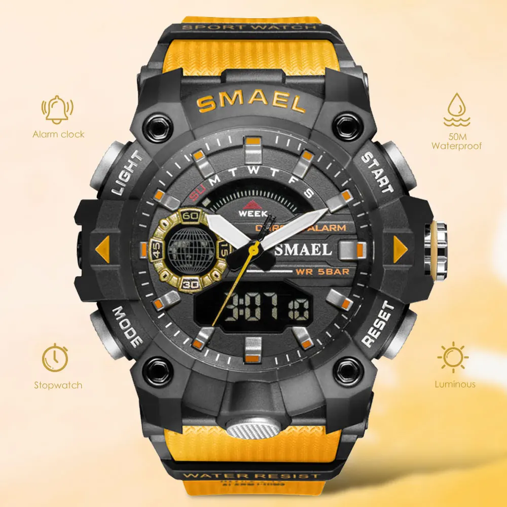 

SMAEL Orange Sport LED Digital Watch for Men 50m Waterproof Auto Date Outdoor Wristwatch Alarm Clock relogio часы reloj montre
