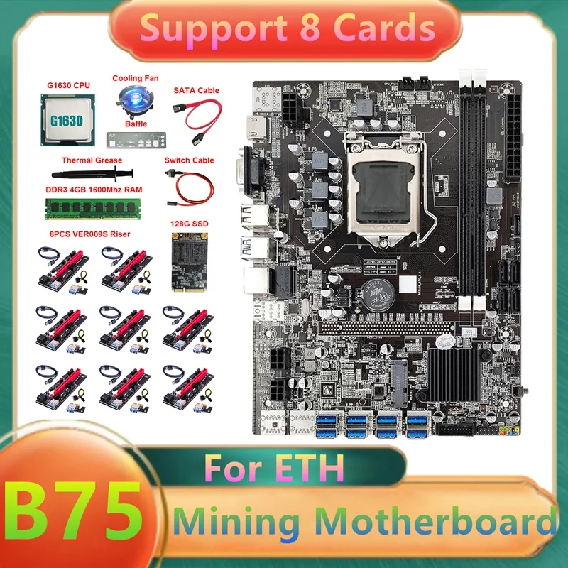 Материнская плата B75 8USB ETH Miner + ЦП G1630 + переходная карта 8XVER009S + DDR3 4 ГБ ОЗУ + 128G SSD + вентилятор + кабель SATA + кабель переключателя B75 BTC
Материнская плата B75 8USB ETH Miner + ЦП G1630 + переходная карта 8XVER009S + DDR3 4 ГБ ОЗУ + 128G SSD + вентилятор + кабель SATA + кабель переключателя B75 BTC