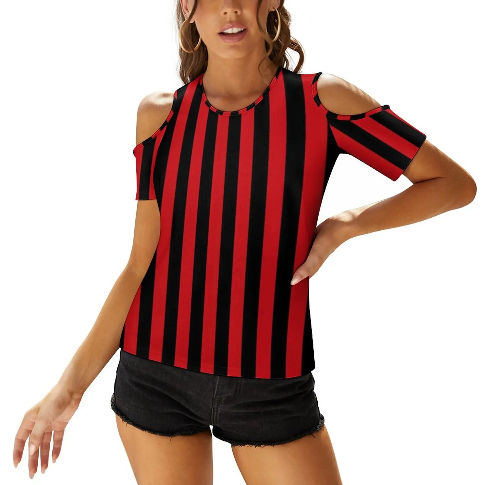 Vertical Striped T-Shirts Red and Black Stripes Casual T-Shirt Short Sleeves Print Tee Shirt Hollow Out Sexy Women Oversize Tops
Vertical Striped T-Shirts Red and Black Stripes Casual T-Shirt Short Sleeves Print Tee Shirt Hollow Out Sexy Women Oversize Tops
