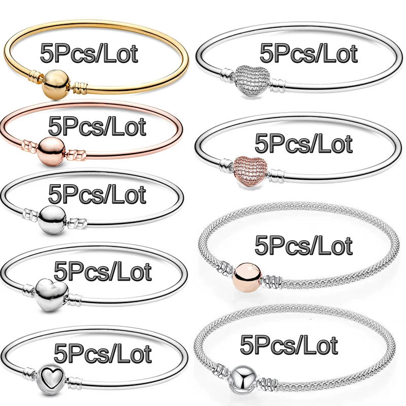 

5Pcs/Lot Silver Color Chain Charm Bracelets With 17/19/21cm Brand Bracelet Bangles For Women Men Pulseras Jewelry Gift Wholesale