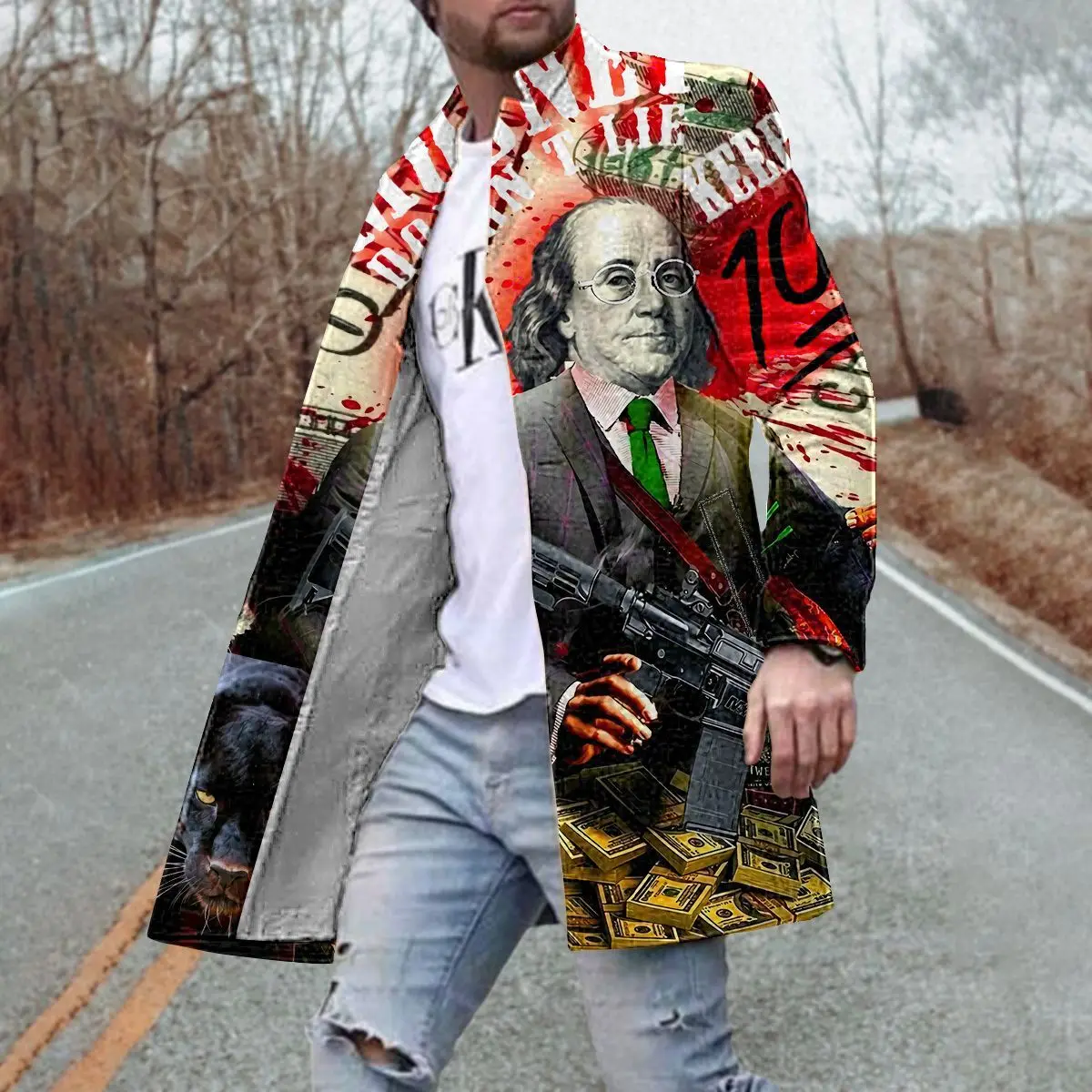 2022 Winter Graffiti 3D Men's Long-sleeved Woolen Coat Stripe Long Cape Fashion Korean Single-breasted Loose Casual Long Coats
2022 Winter Graffiti 3D Men's Long-sleeved Woolen Coat Stripe Long Cape Fashion Korean Single-breasted Loose Casual Long Coats