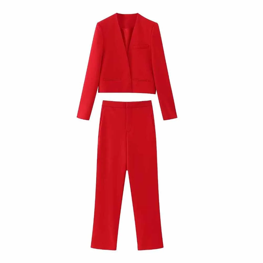 Women New Fashion Pocket decoration Cropped V Neck Blazer Coat Vintage Long Sleeve Female Outerwear Chic + Pants Women's suit
Women New Fashion Pocket decoration Cropped V Neck Blazer Coat Vintage Long Sleeve Female Outerwear Chic + Pants Women's suit