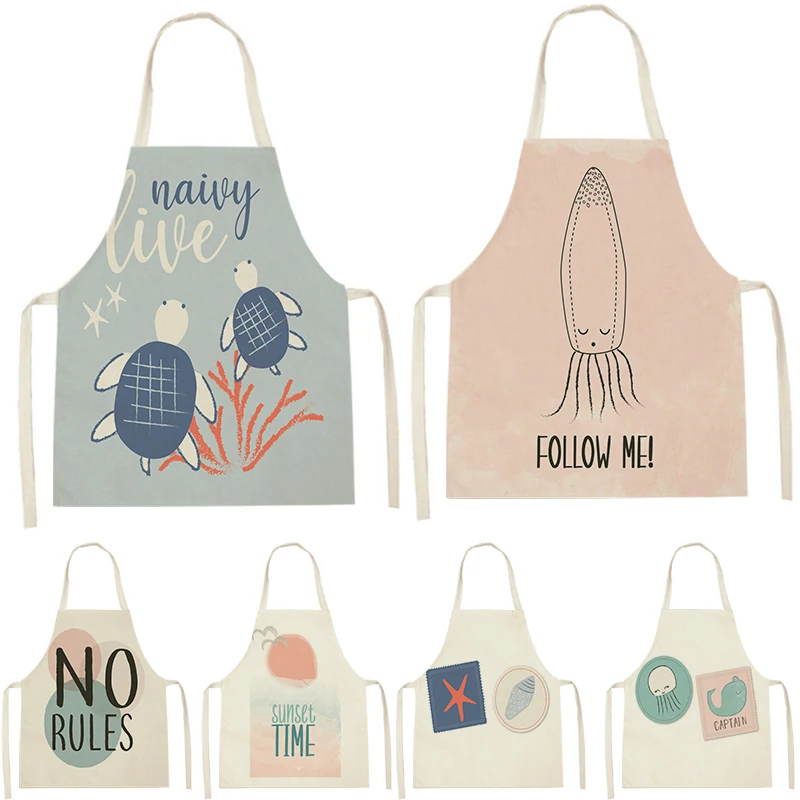 

Kitchen Cooking Aprons For Women Men Oil-proof Fish Cotton Linen Baking BBQ Bibs Pinafore Household Cleaning Apron Delantales
