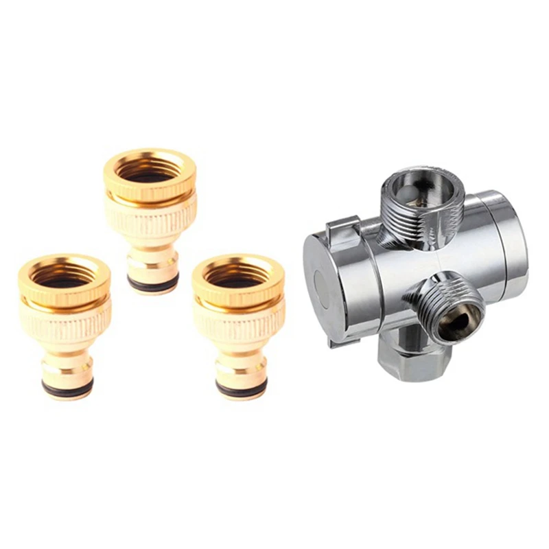 3Pcs 1/2 Inch 3/4 Inch Thread Quick Connector Tap Connector With ABS Chrome 3 Way Diverter Hose Fitting T Shape Adapter
3Pcs 1/2 Inch 3/4 Inch Thread Quick Connector Tap Connector With ABS Chrome 3 Way Diverter Hose Fitting T Shape Adapter